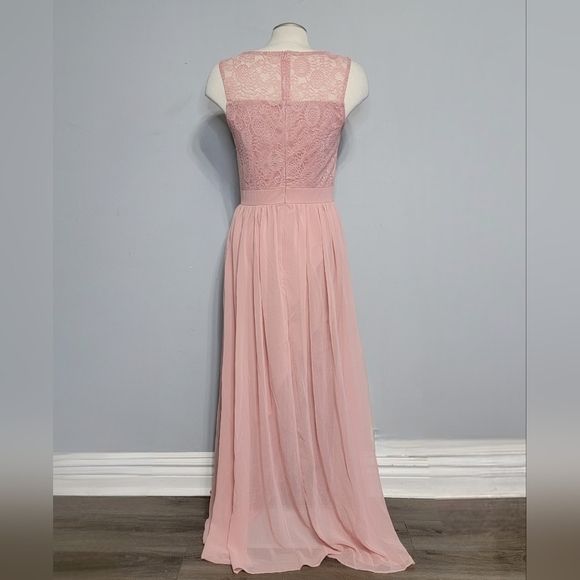 Sleeveless Blush Pink Lace Top A-Line Chiffon Formal Gown - Picture 6 of 15